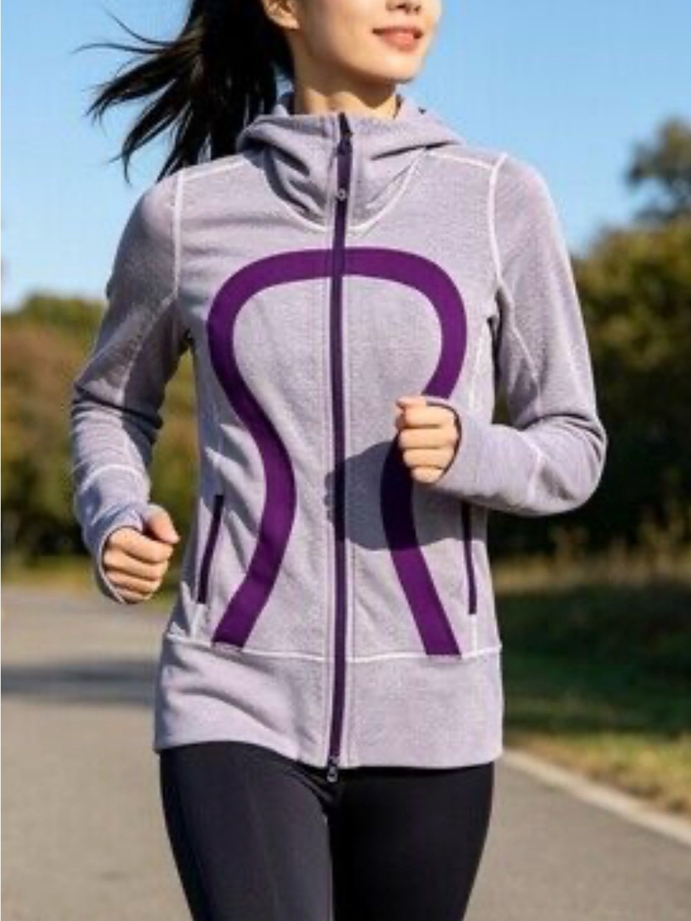 lululemon athletica Light Gray Zip Hoodie with Purple Logo